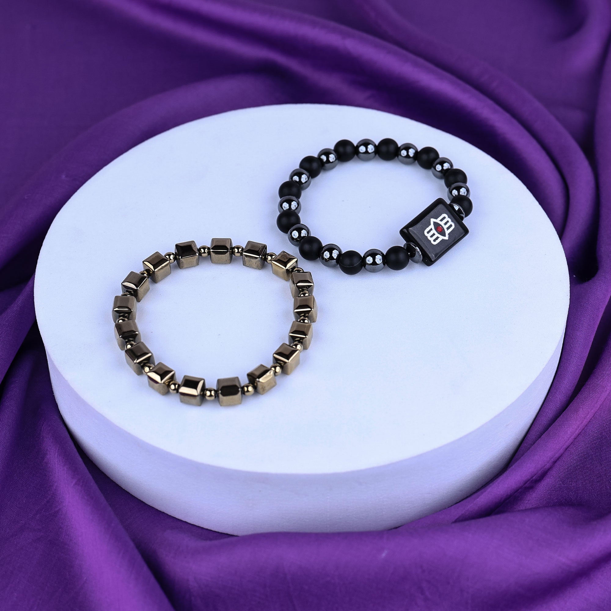 Golden Pyrite Cubical & Shiv Netra Bracelet - Abhimantrit & Certified